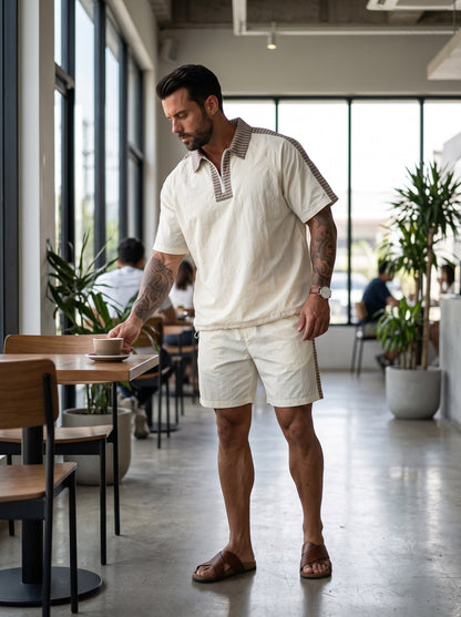 KZZ Color-block half-zip top and solid-color drawstring shorts