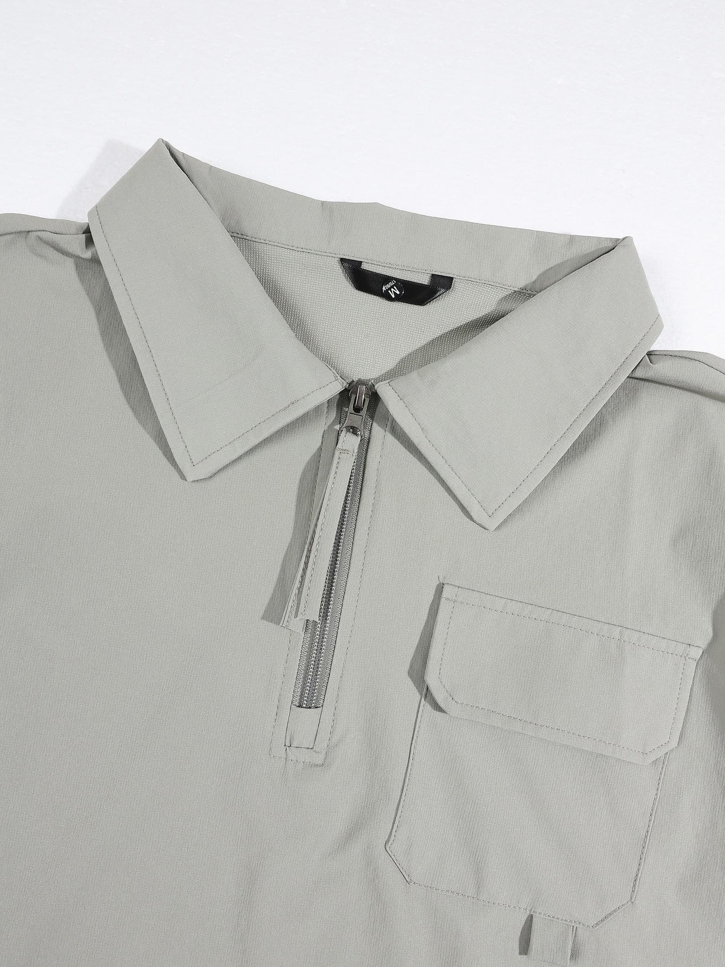 KZZ Men's Summer High-Stretch Knit Short-Sleeve Polo with Half-Zip Collar