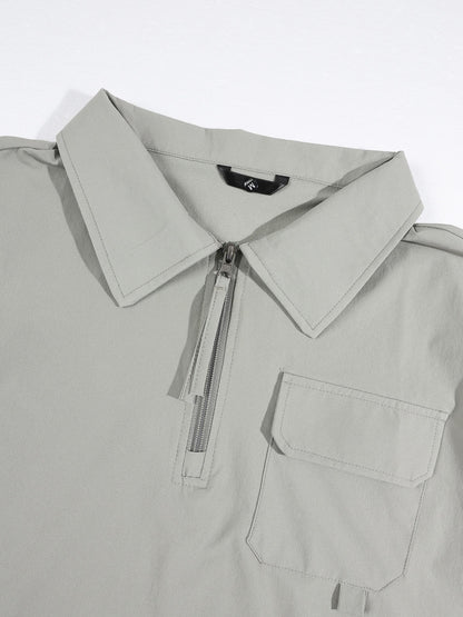 KZZ Men's Summer High-Stretch Knit Short-Sleeve Polo with Half-Zip Collar