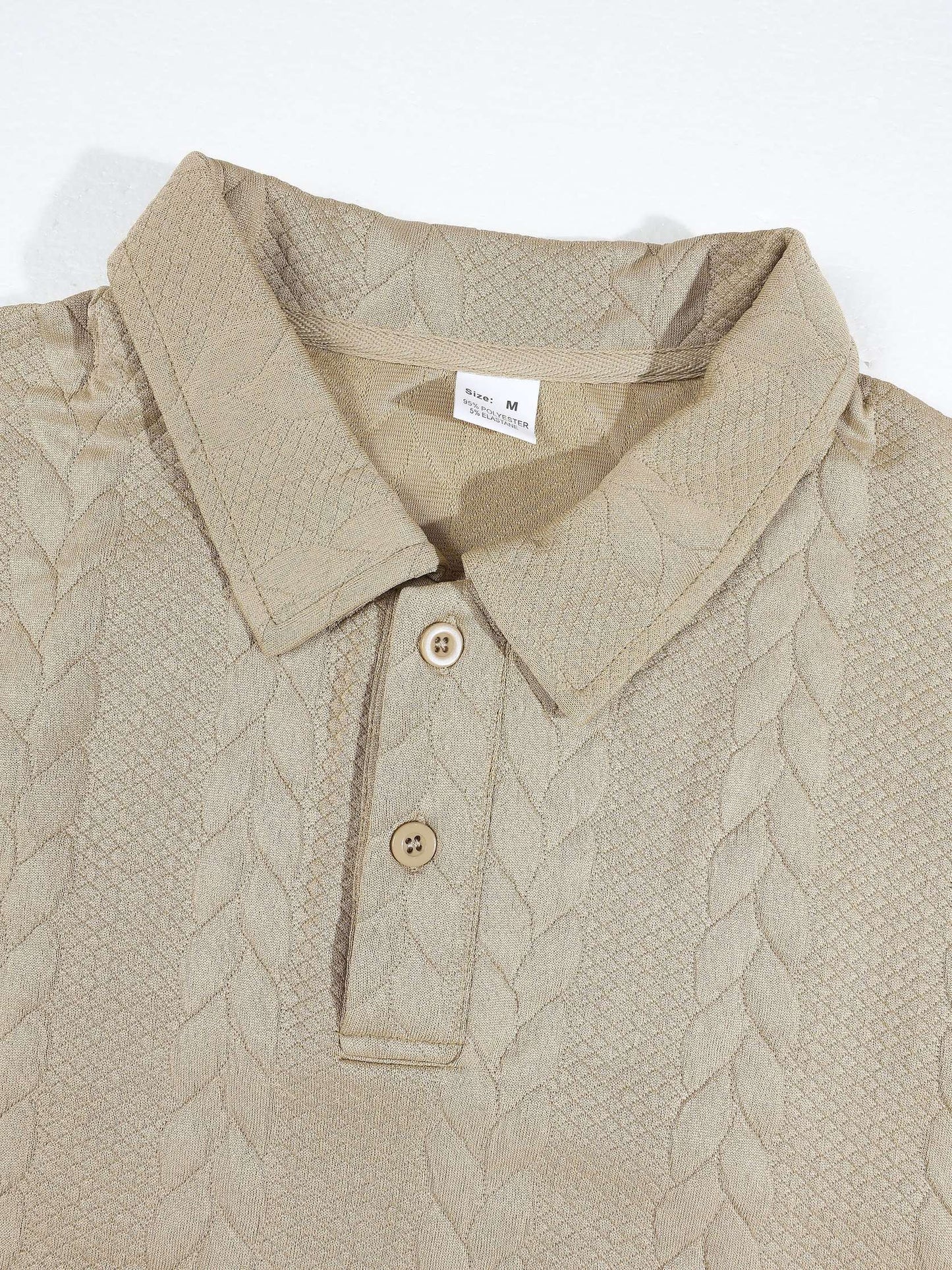 KZZ Men's Solid-Color Cable-Knit Short-Sleeve Polo Shirt