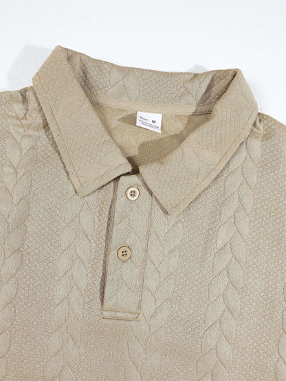 KZZ Men's Solid-Color Cable-Knit Short-Sleeve Polo Shirt