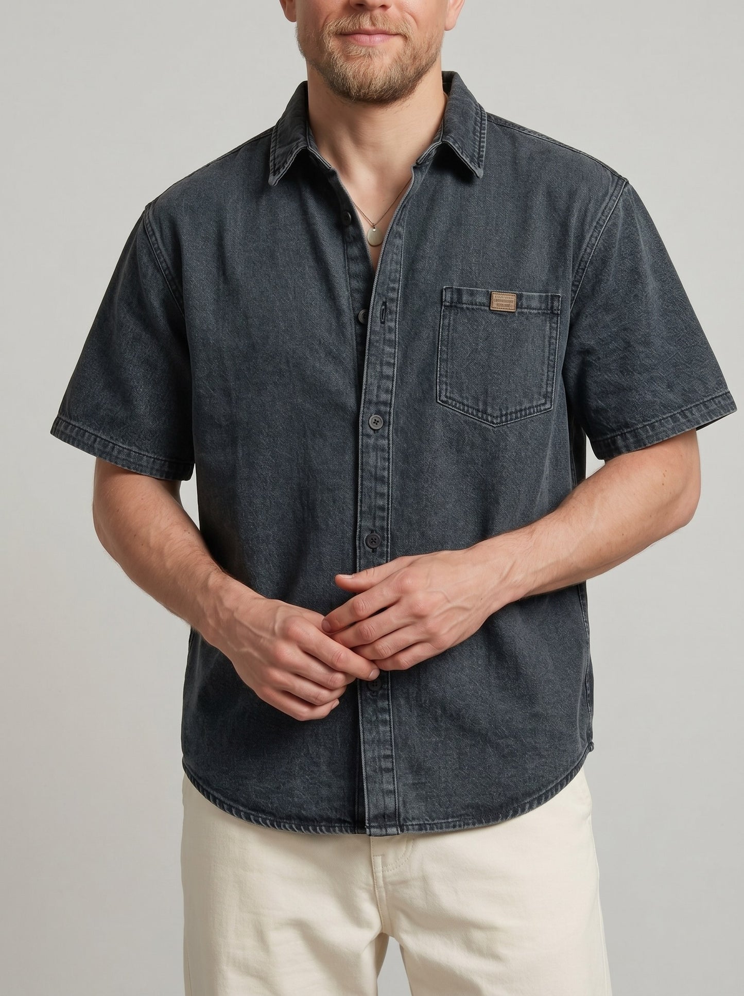 KZZ Men's Vintage Denim Shirt Jacket