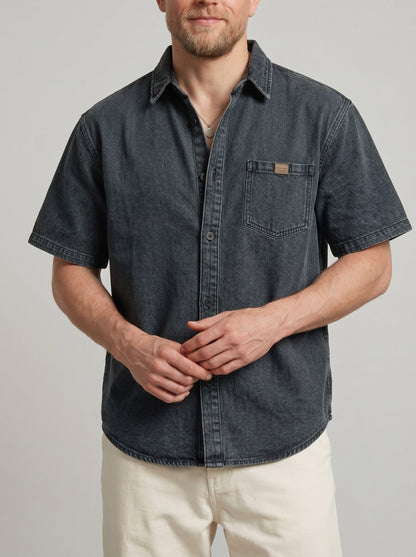 KZZ Men's Vintage Denim Shirt Jacket