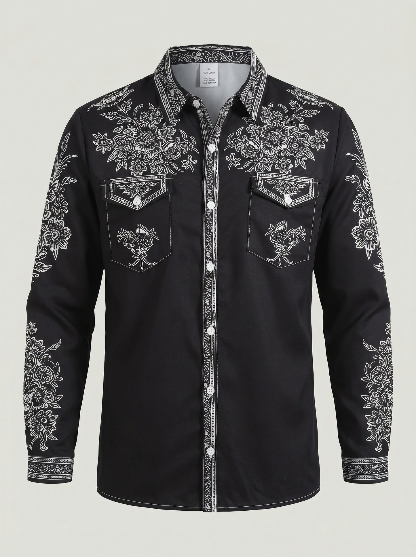 KZZ Men's Vintage Western Long-Sleeve Shirt