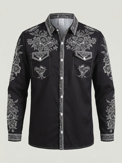 KZZ Men's Vintage Western Long-Sleeve Shirt