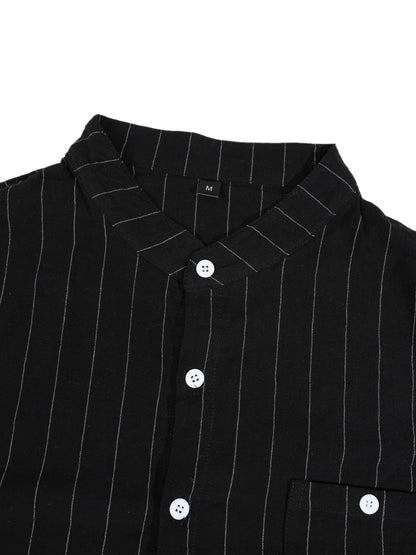 KZZ Men's striped long-sleeve shirt with a stand-up collar and trousers