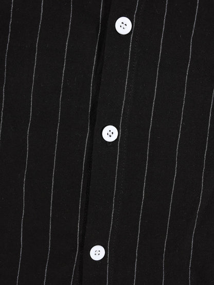 KZZ Men's striped long-sleeve shirt with a stand-up collar and trousers