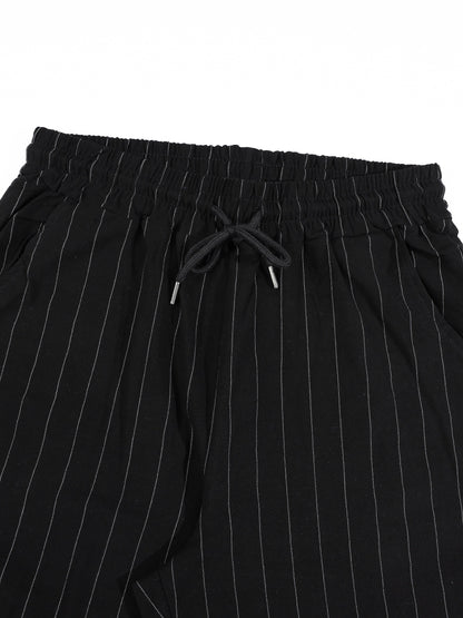 KZZ Men's striped long-sleeve shirt with a stand-up collar and trousers