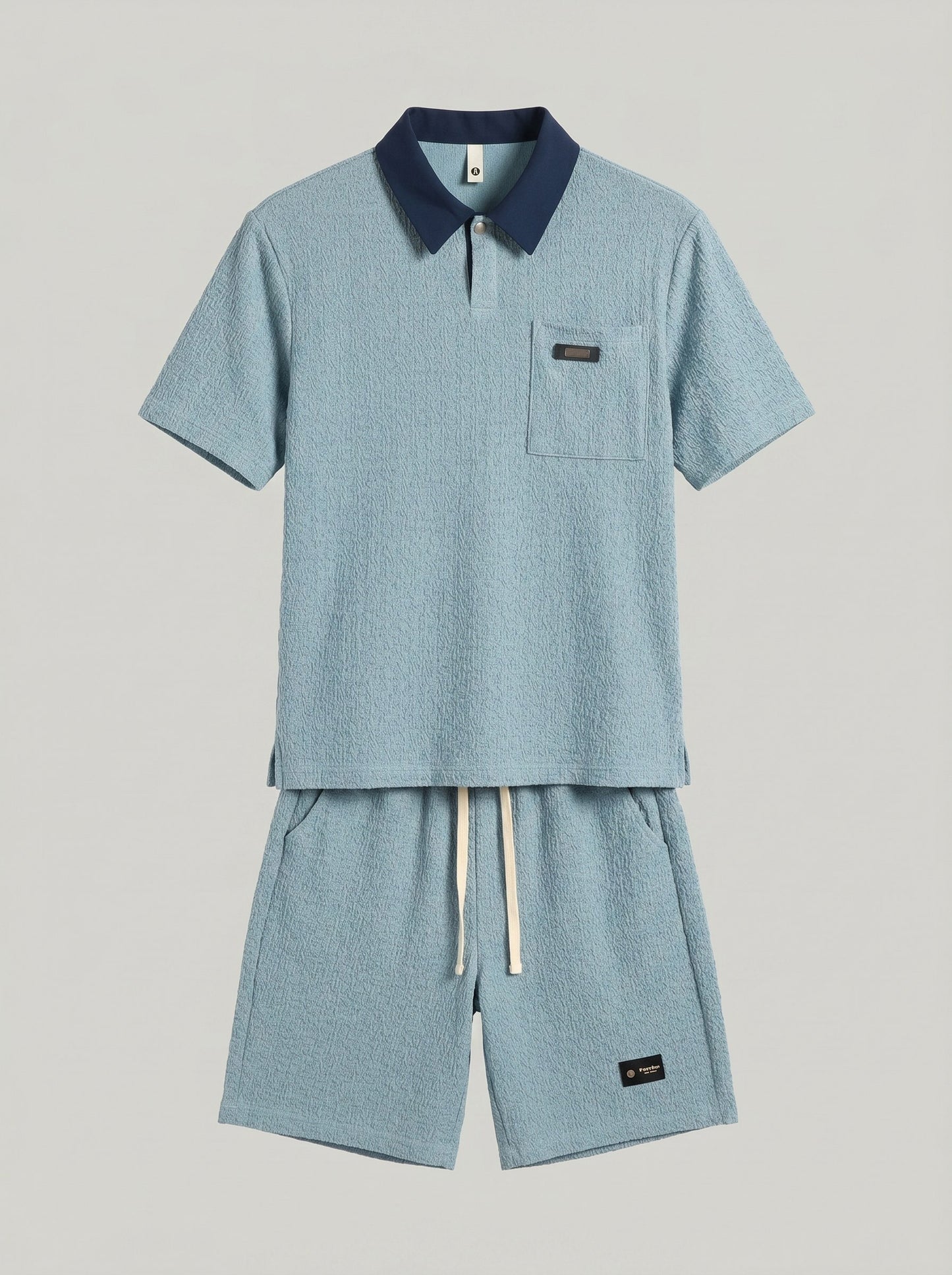KZZ Men's Summer Color-Block Short-Sleeve Polo Shirt and Elastic-Waist Shorts