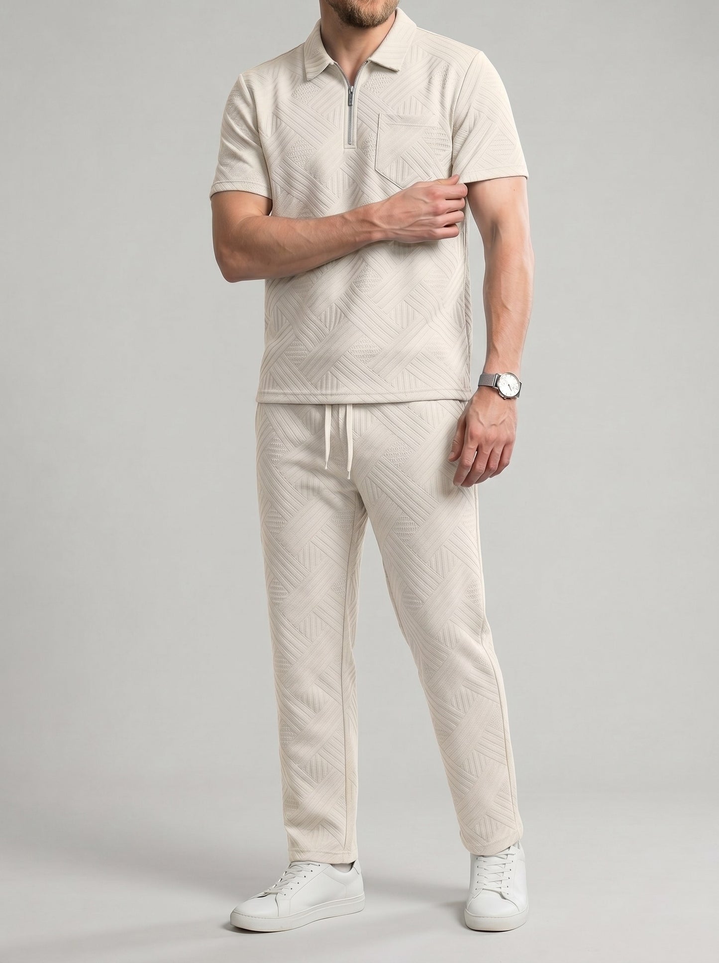 KZZ Short-sleeved polo shirt and drawstring cargo pants