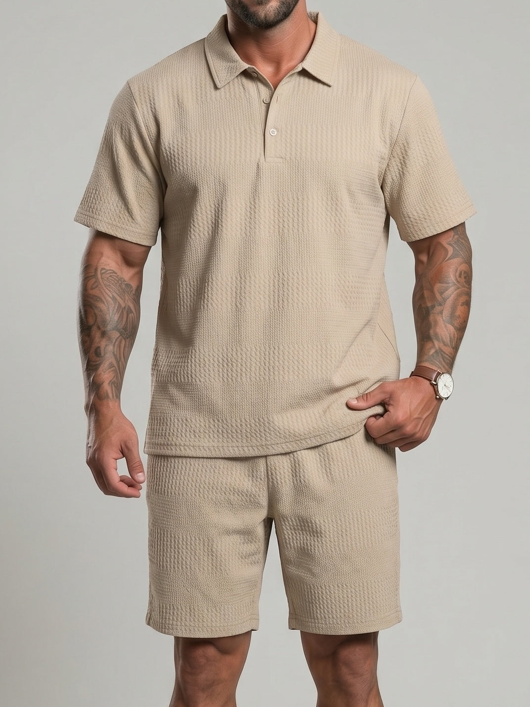 KZZ Casual slim-fit polo shirt and drawstring shorts