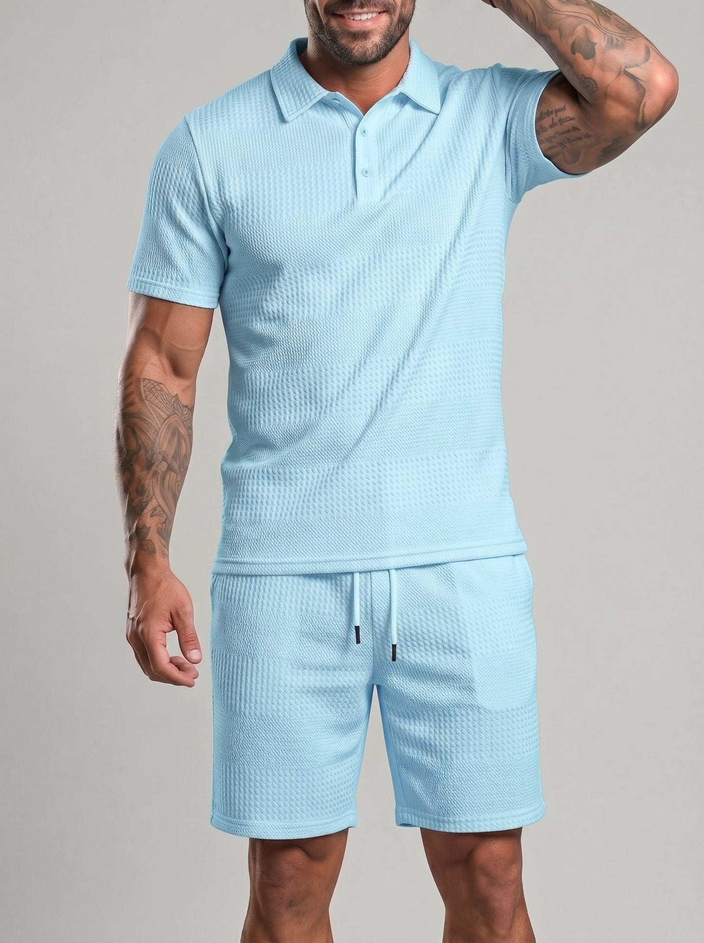 KZZ Casual slim-fit polo shirt and drawstring shorts