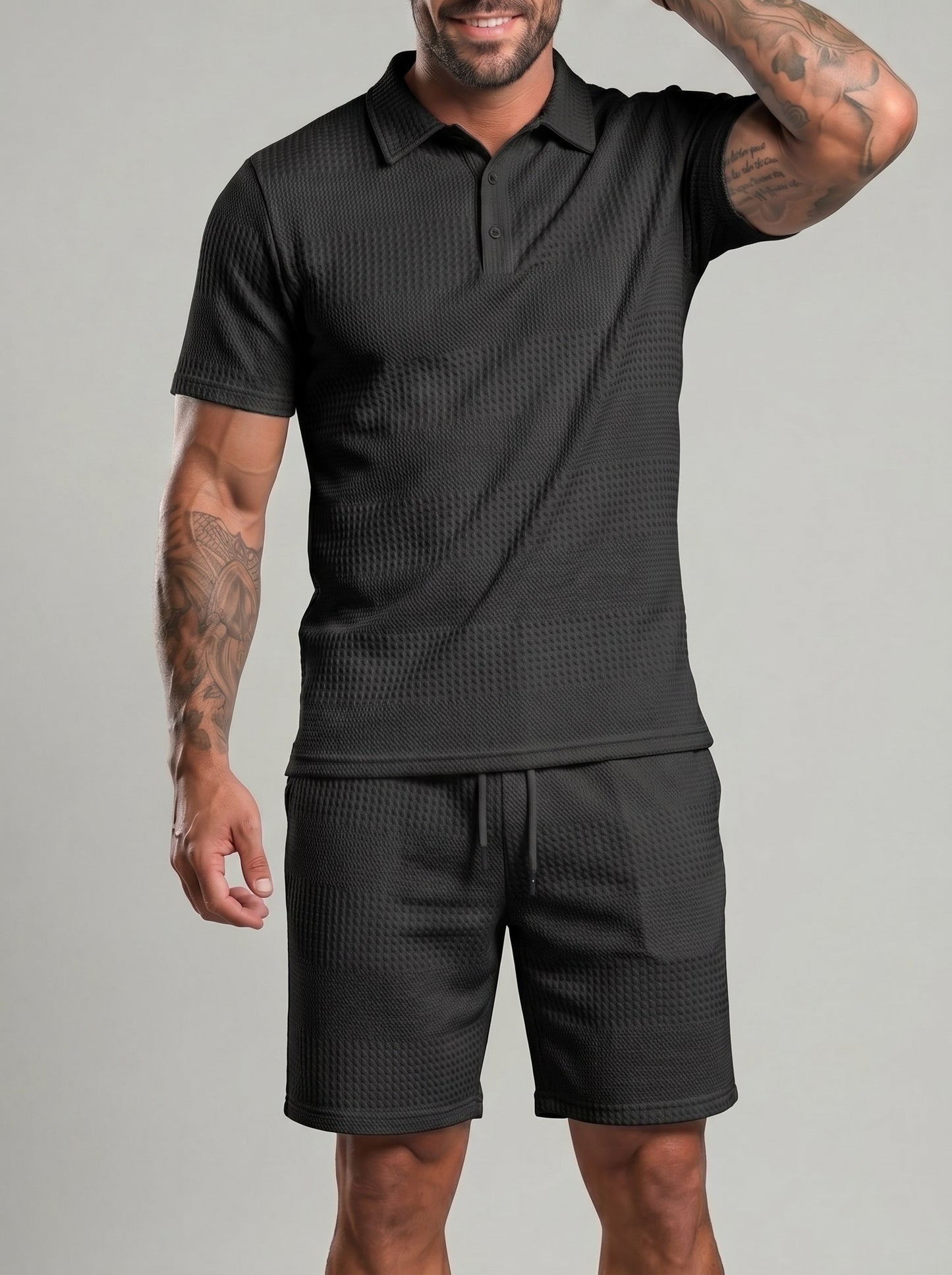 KZZ Casual slim-fit polo shirt and drawstring shorts