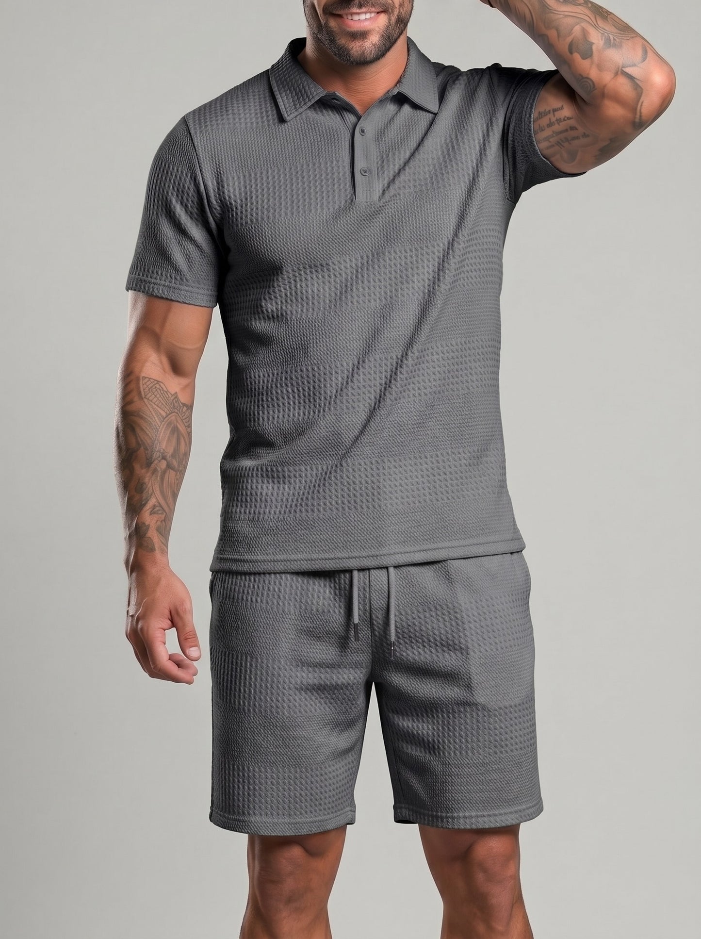KZZ Casual slim-fit polo shirt and drawstring shorts