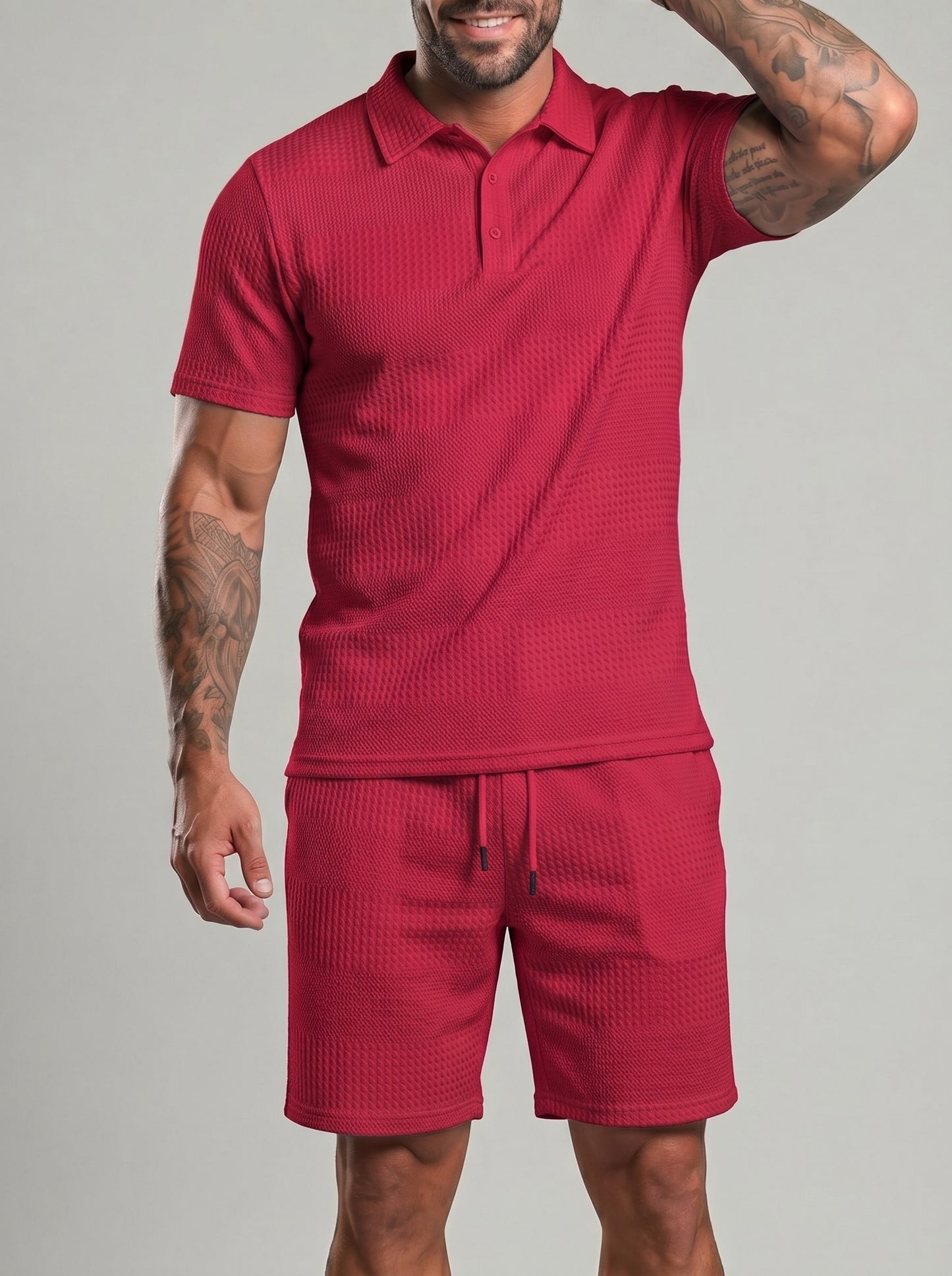 KZZ Casual slim-fit polo shirt and drawstring shorts
