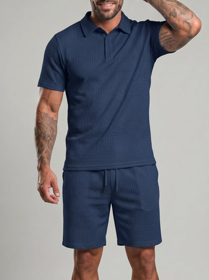 KZZ Casual slim-fit polo shirt and drawstring shorts