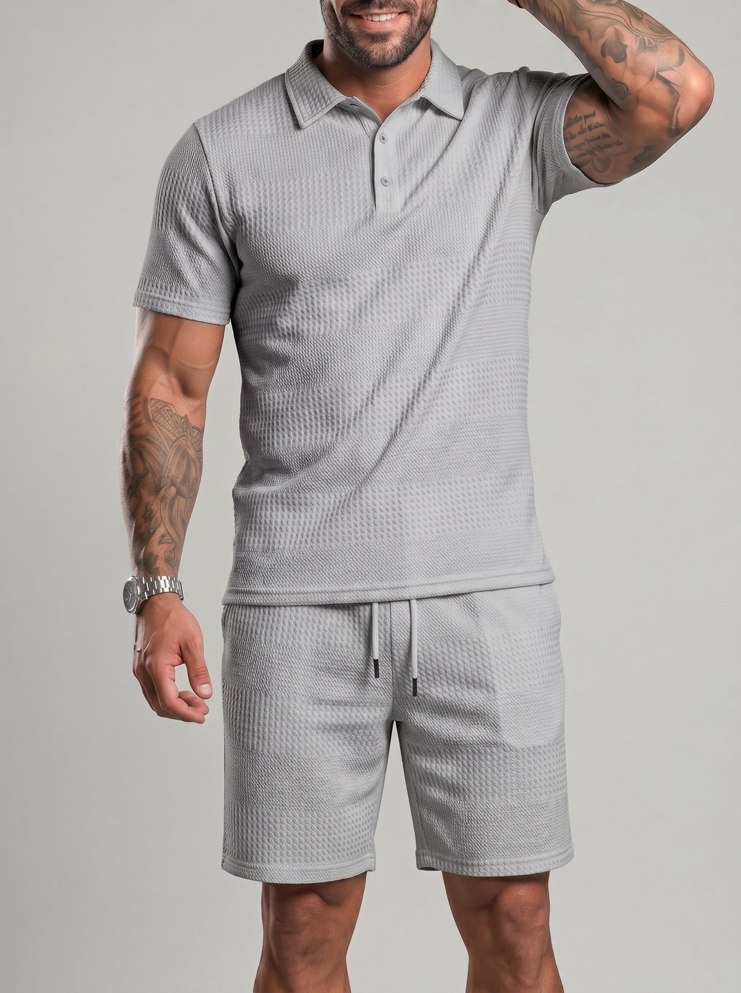 KZZ Casual slim-fit polo shirt and drawstring shorts