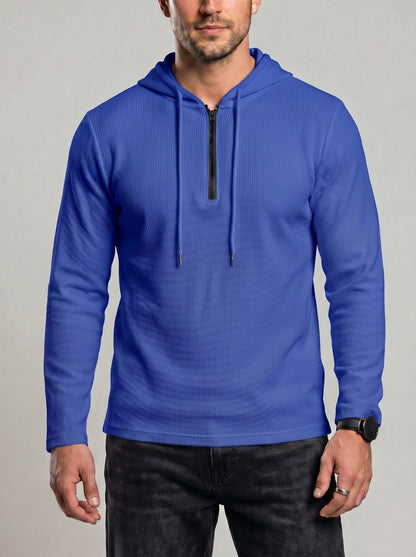 KZZ Men's Classic Solid-Color Waffle-Knit Half-Zip Hoodie