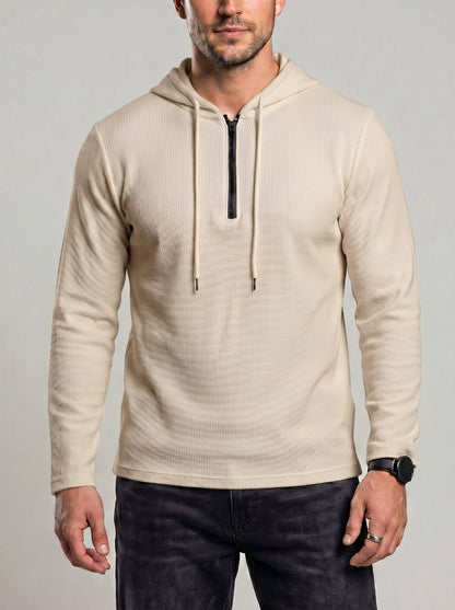 KZZ Men's Classic Solid-Color Waffle-Knit Half-Zip Hoodie
