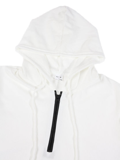 KZZ Men's Classic Solid-Color Waffle-Knit Half-Zip Hoodie