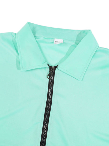 KZZ Collarless half-zip short-sleeve top and elastic-waist shorts