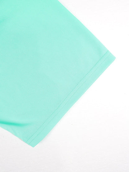 KZZ Collarless half-zip short-sleeve top and elastic-waist shorts