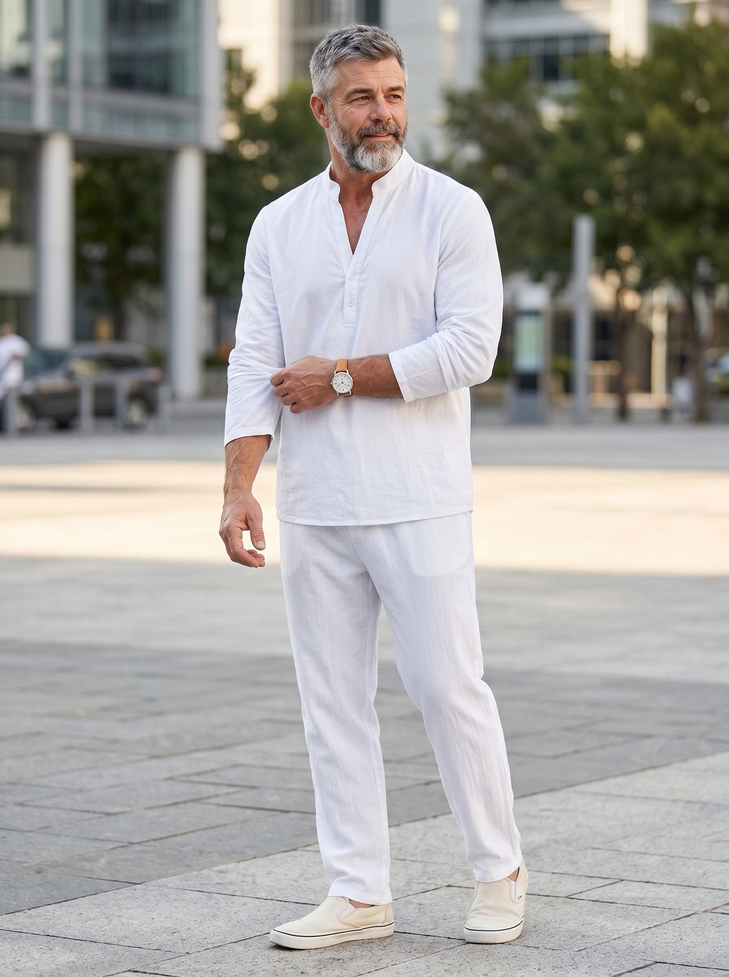 KZZ Men's solid-color linen set