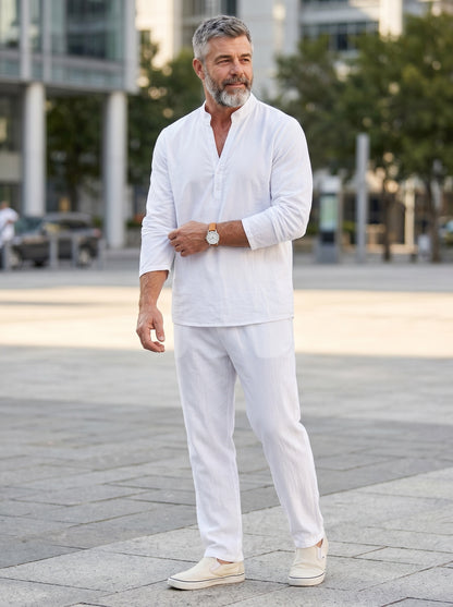 KZZ Men's solid-color linen set
