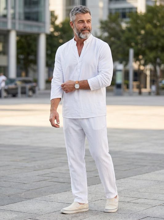 KZZ Men's solid-color linen set