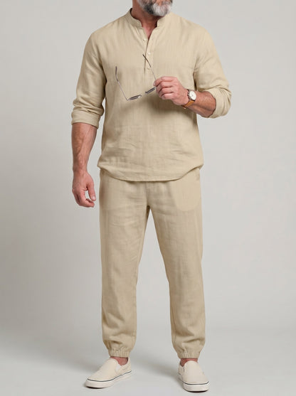 KZZ Men's solid-color linen set