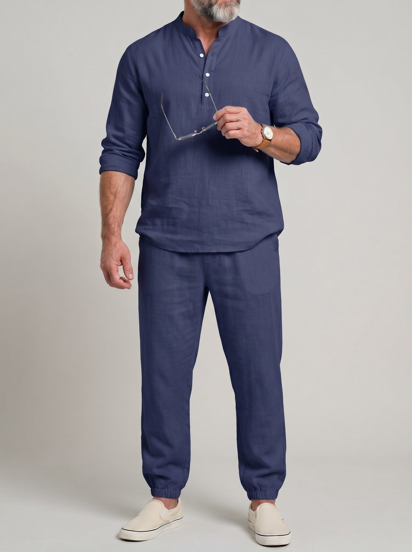 KZZ Men's solid-color linen set