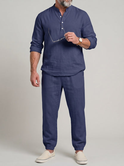 KZZ Men's solid-color linen set