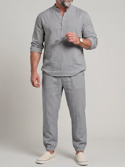 KZZ Men's solid-color linen set