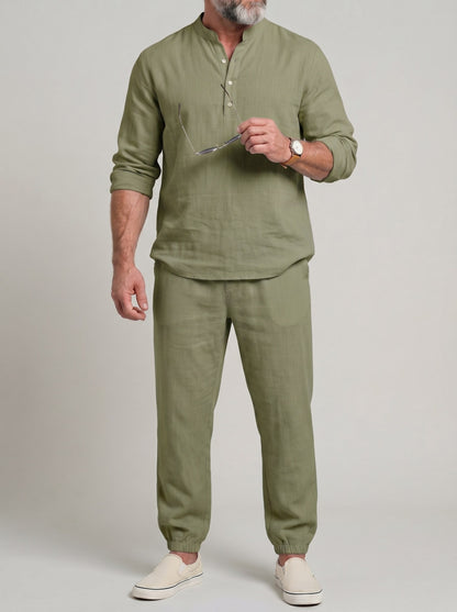 KZZ Men's solid-color linen set