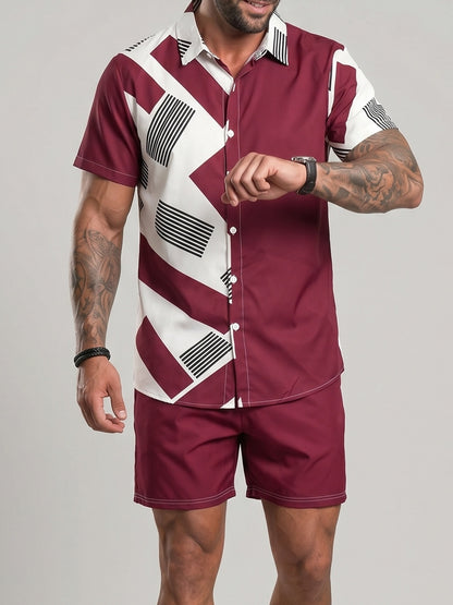 KZZ Men's Asymmetric Geometric Print Two-Piece Loungewear Set