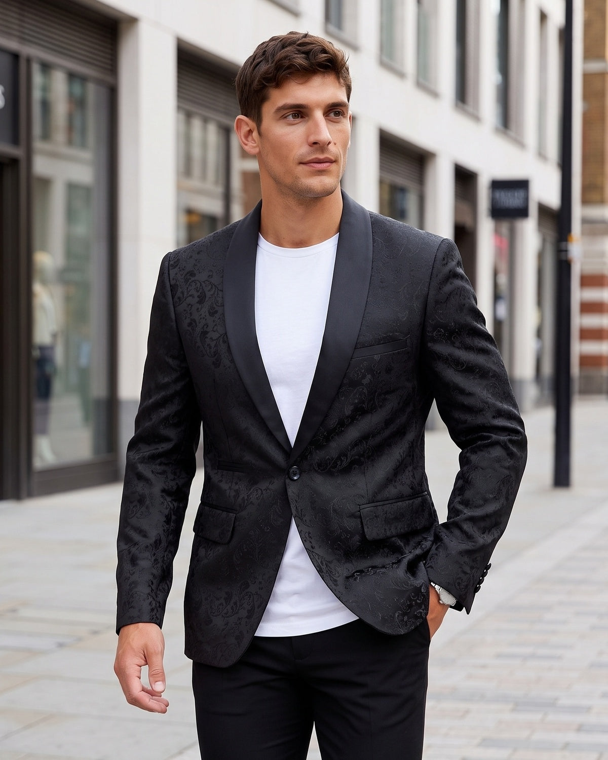 KZZ Men's Slim Fit Printed Suit Jacket