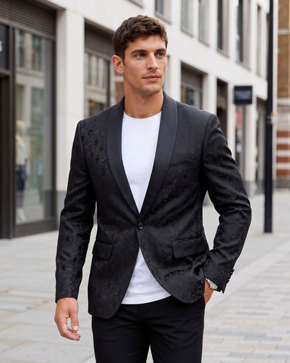 KZZ Men's Slim Fit Printed Suit Jacket