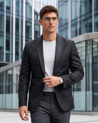KZZ Men's Slim Fit Printed Suit Jacket
