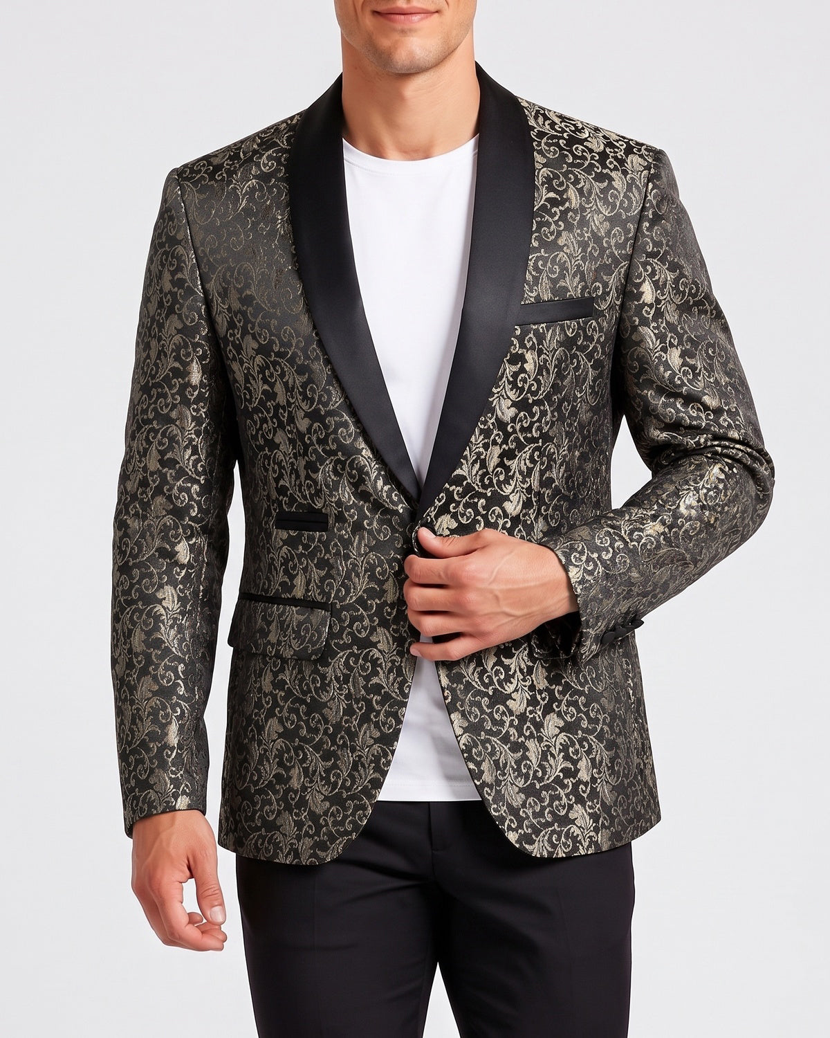 KZZ Men's Slim Fit Printed Suit Jacket