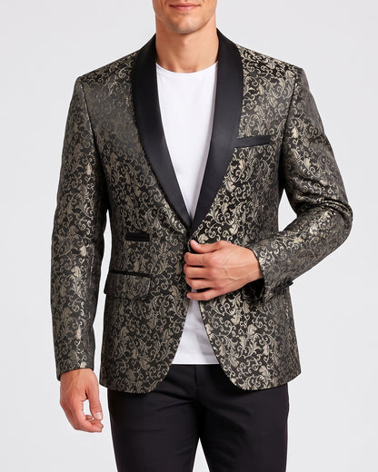 KZZ Men's Slim Fit Printed Suit Jacket
