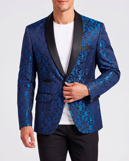 KZZ Men's Slim Fit Printed Suit Jacket