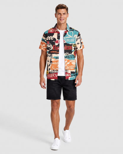 KZZ Men's Retro Casual Short-Sleeve Shirt
