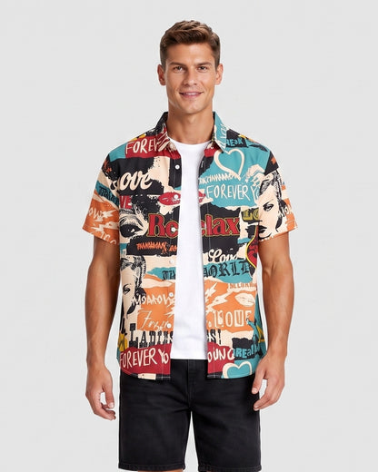 KZZ Men's Retro Casual Short-Sleeve Shirt