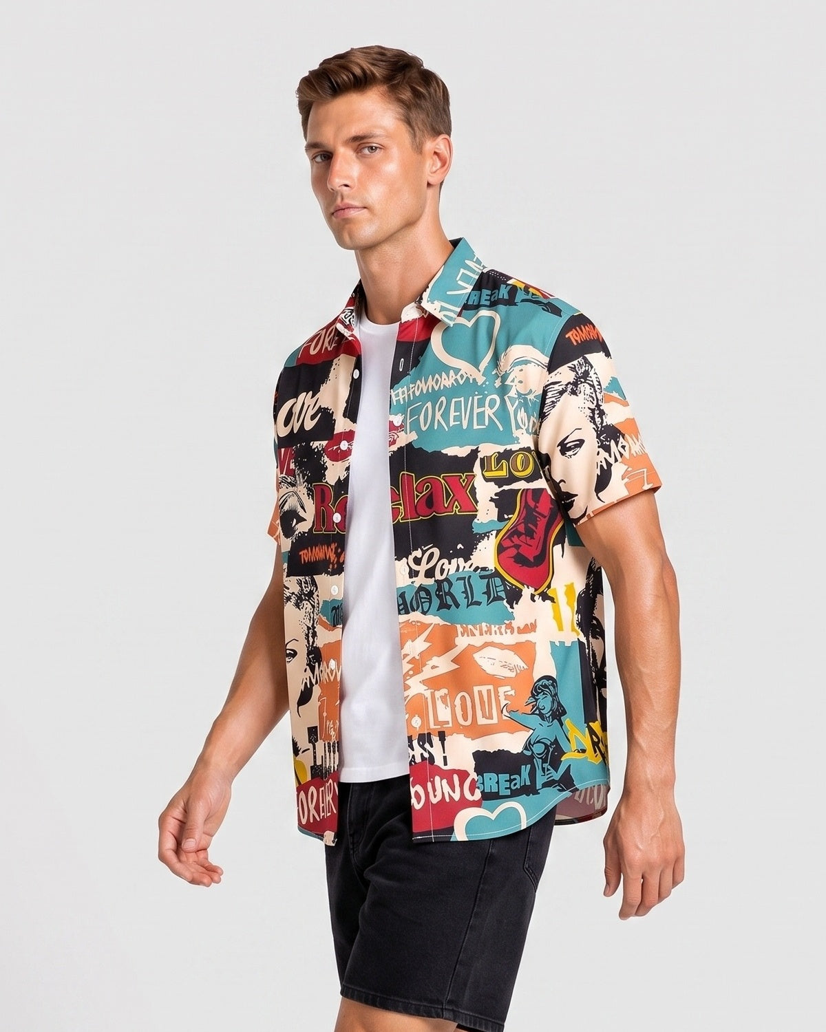 KZZ Men's Retro Casual Short-Sleeve Shirt