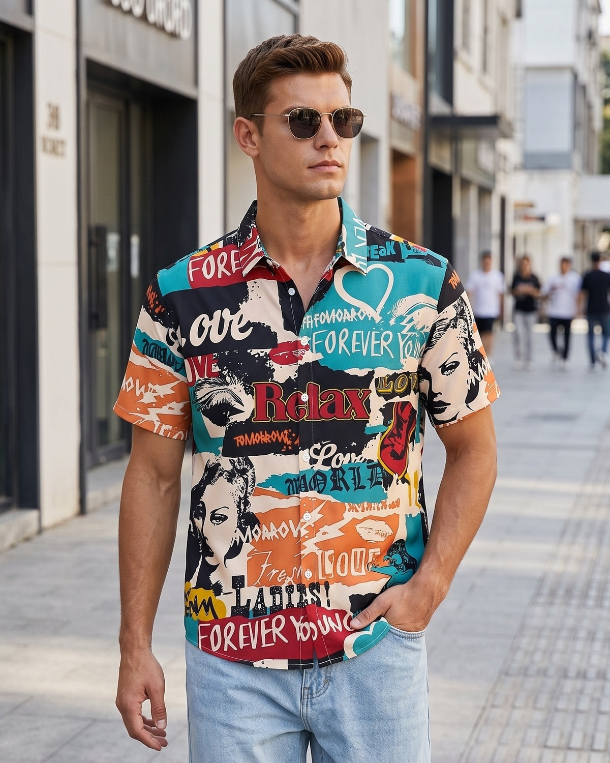KZZ Men's Retro Casual Short-Sleeve Shirt