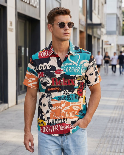 KZZ Men's Retro Casual Short-Sleeve Shirt