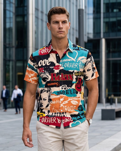 KZZ Men's Retro Casual Short-Sleeve Shirt