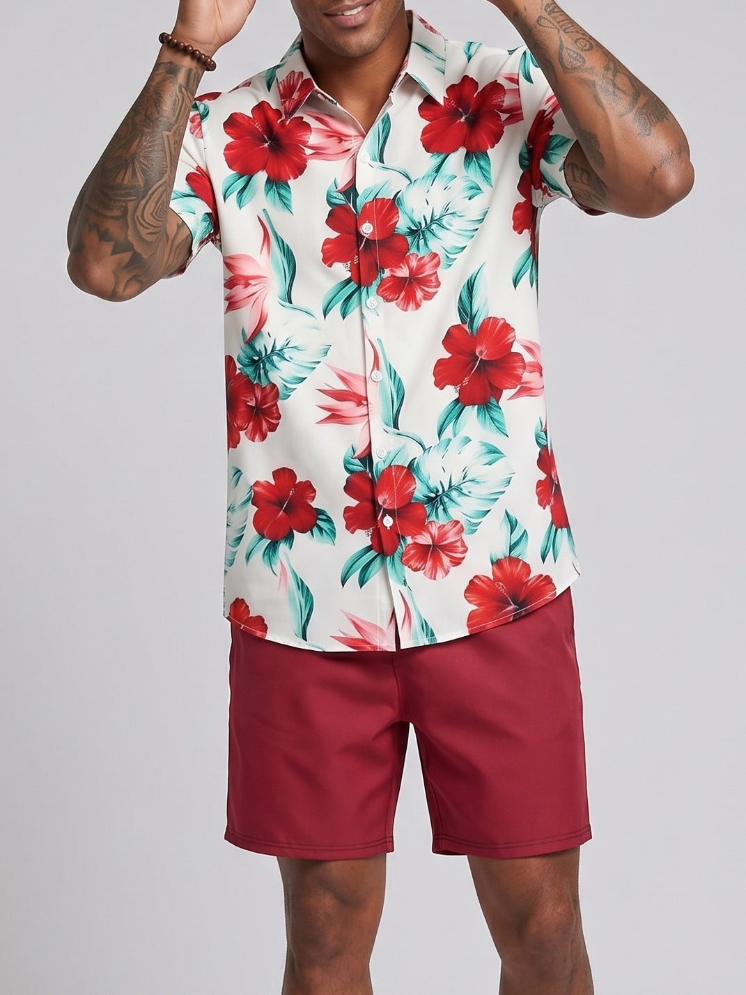 KZZ Men's Hawaiian-Print Two-Piece Set