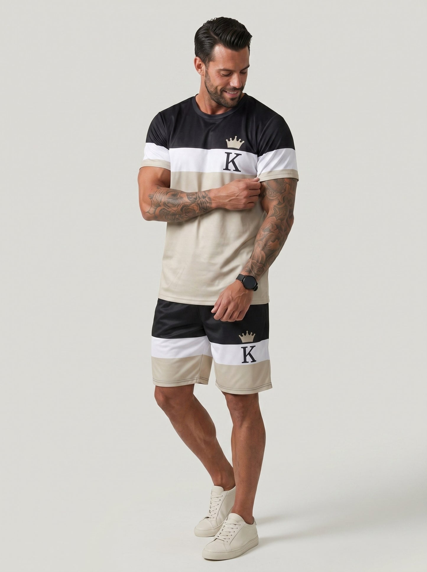 KZZ Men's Printed Short-Sleeve Shirt and Shorts Set
