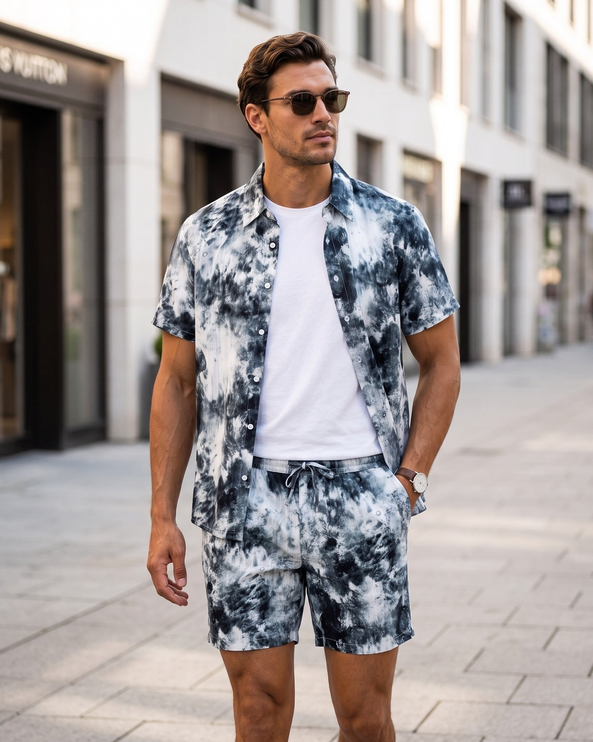 KZZ Tie-dye short-sleeve shirt and shorts set
